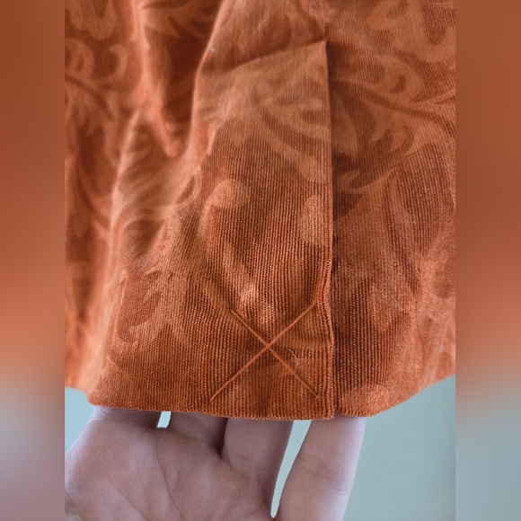 RQT size LG, petite, rich orange scroll print, 3/4 sleeve jacket. 2 LG buttons. - Picture 8 of 9